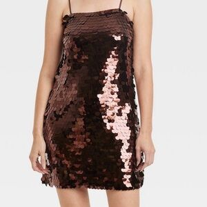 A NEW DAY WOMENS MINI DRESS PAILLETTE BROWN MEDIUM
